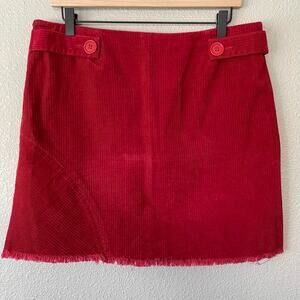 QUE Red Corduroy Raw Hem Zip Womens Button Detail Mini Y2K Skirt 12